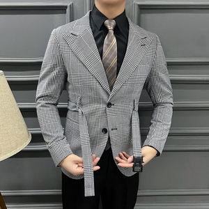 2025春装网红经典复古格子西装千鸟格小西服男士外套DX2209-P138