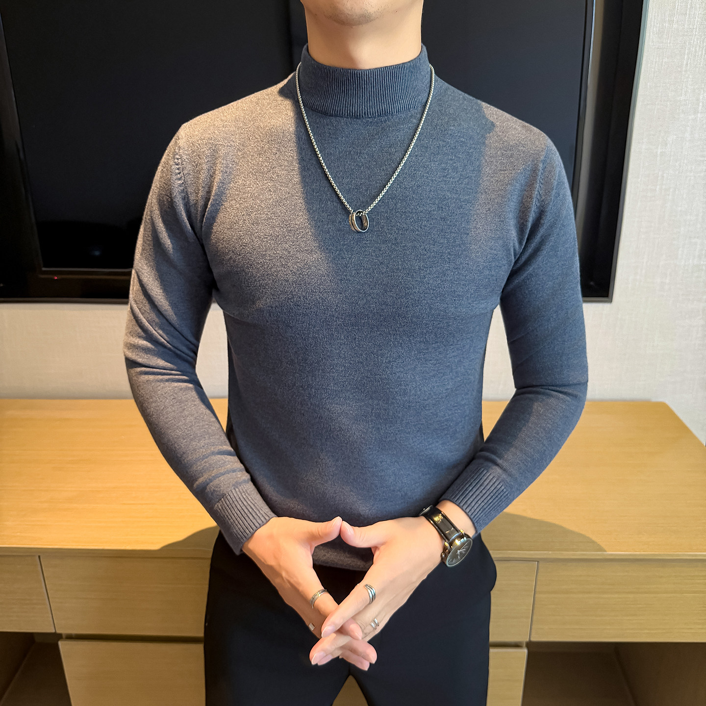 老钱风 秋冬新款半高领毛衣打底针织衫/毛衣