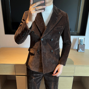 2025 高品质 雪尼尔西装男套装休闲双排扣西服外套LJT2405-P230图片
