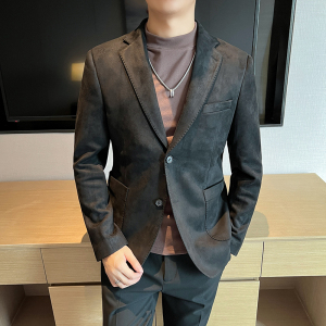 高品质麂皮绒西装外套男修身高级感西服男黑色单西男XZ5533-P155图片