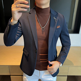 大码男士外套韩版潮流修身新郎西服通勤深灰单件西装DX2401-P115，男装西服套装，星座197