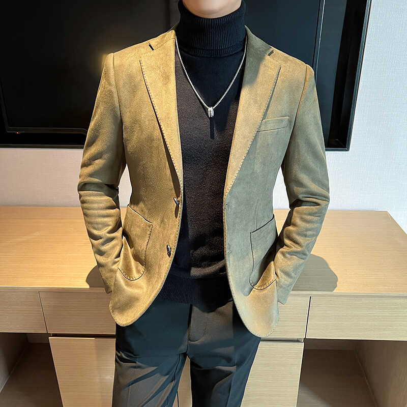 高品质麂皮绒西装外套男修身高级感西服男便服单西男XZ5533-P155,男装西服套装,星座197