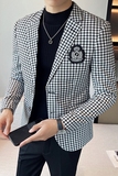 2025新款秋冬千鸟格休闲西服网红小西装胸章格子外套DX2207-P155，男装西服，星座197