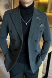 大码男士外套韩版双排扣新郎西服通勤深灰单件西装DX2404-P115，男装西服套装，星座197