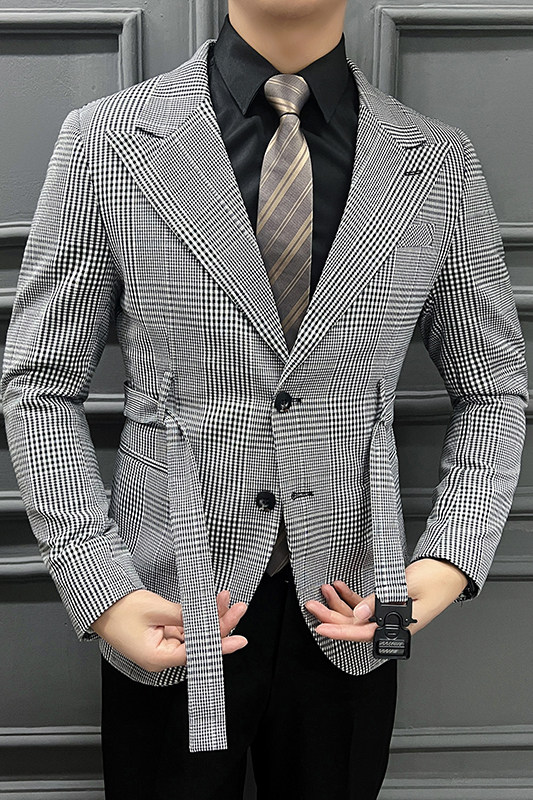 2025春装网红经典复古格子西装千鸟格小西服男士外套DX2209-P138,男装西服套装,星座197