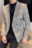 2024秋装双排扣格子痞帅韩版修身西装外套千鸟格男西服DX75-P155，男装西服，星座197