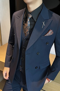 新款 高品质 大码西装男套装双排扣新郎结婚礼服正品SJT2404-P210图片