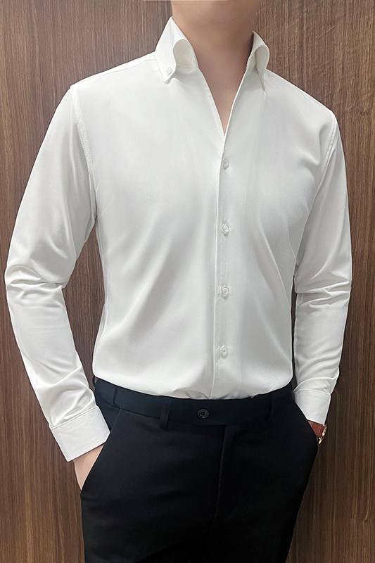 2024春装微弹男士衬衫长袖修身法式一片V领衬衣CS7702-P60,男装衬衫,星座197
