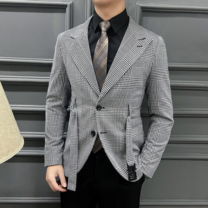 2025春装网红经典复古格子西装千鸟格小西服男士外套DX2209-P138
