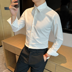 高品质定制面料莫代尔泡泡纱条纹男士蓝色衬衣CS903-P78