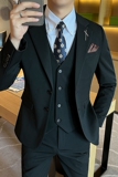 新款高品质大码男装结婚套装商务套装三件套黑色SJT2402-P210，男装休闲套装，星座197