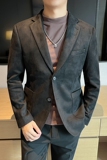 高品质麂皮绒西装外套男修身高级感西服男黑色单西男XZ5533-P155，男装西服套装，星座197