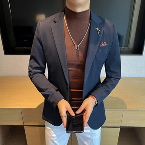 大码男士外套韩版潮流修身新郎西服通勤中灰 单件西装DX2401-P115图片