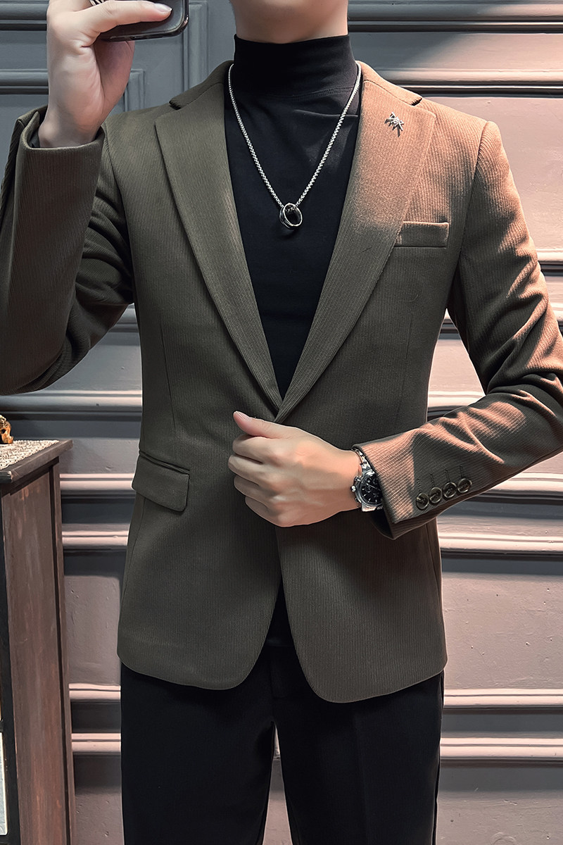 高品质新款毛呢加厚保暖西装男套装暗条纹卡其西服DX5516-P155,男装西服,星座197