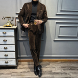 高品质雪尼尔双排扣加厚保暖西装男套装咖啡色LJT2405-P230，男装西服套装，星座197