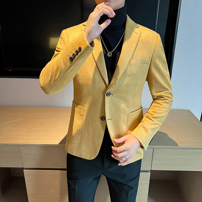 高品质麂皮绒西装外套男修身高级感西服男便服单西男XZ5533-P155,男装西服套装,星座197