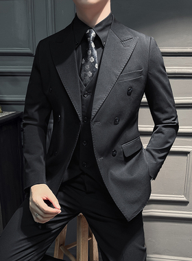 2025春季新款潮流双排扣三件套修身小西装西装男套装SJT2236-P255