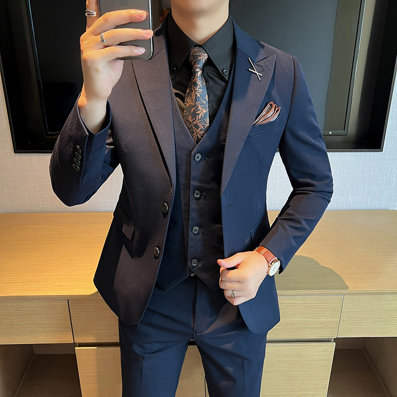 新款高品质枪驳领大码男装结婚套装套装三件套正品SJT2403-P210,男装休闲套装,星座197
