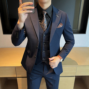 新款 高品质 枪驳领大码男装结婚套装套装三件套正品SJT2403-P210图片