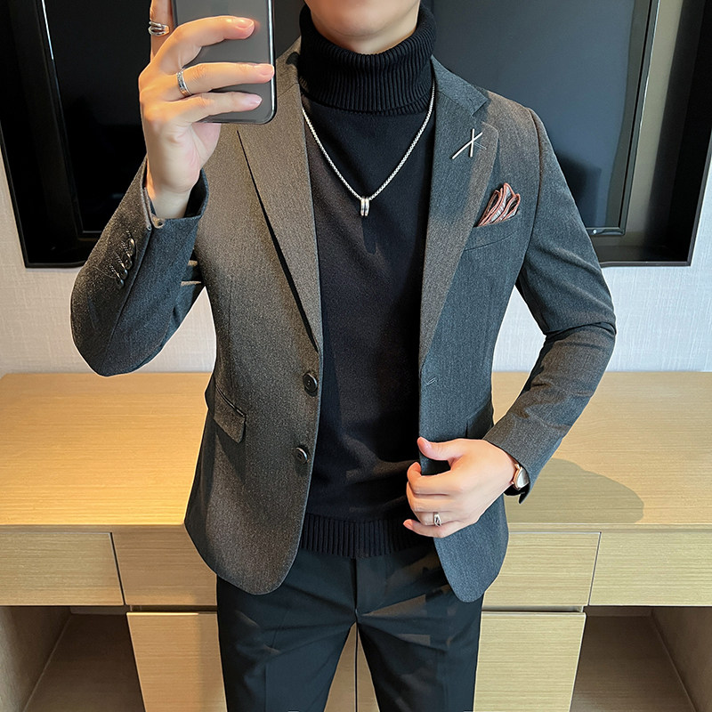 大码男士外套韩版二粒扣新郎西服通勤藏青色单件西装DX2402-P115,男装西服,星座197