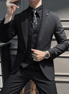 2025春季新款设计西服套装男修身商务正装西装三件套SJT313-P255
