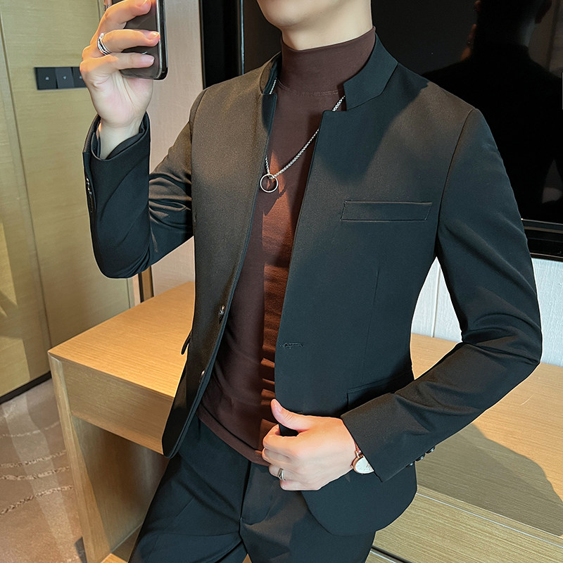 秋冬咖啡打底中式立领西装高级感男装中山装 单件西服DX2306-P155图片