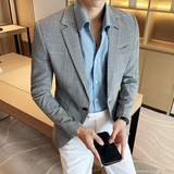 2025秋装网红格子修身西装外套潮英伦男士痞帅小西服DXY130-P155，男装西服套装，星座197