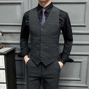 高品质男格子马甲伴郎团兄弟装新郎结婚修身单马甲MJ145-P60