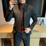 秋冬咖啡打底中式立领西装高级感男装中山装单件西服DX2306-P155，男装T恤，星座197