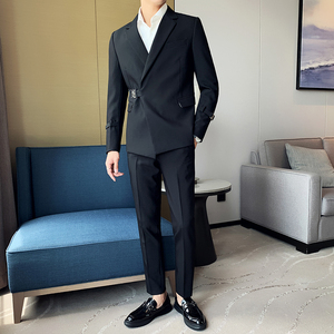 2025秋装金属卡扣西装男套装经典西服痞帅二件套潮LJT2210-P240图片