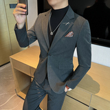 新款高品质修身大码二粒扣西装男套装藏青色二件套LJT2402-P170，男装西服套装，星座197