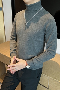 羊毛 高领长袖毛衣针织衫男士修身打底衫男长袖内搭灰色W6009-P57图片