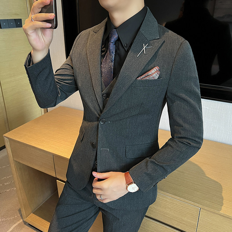 新款高品质枪驳领大码男装结婚套装套装三件套正品SJT2403-P210,男装休闲套装,星座197