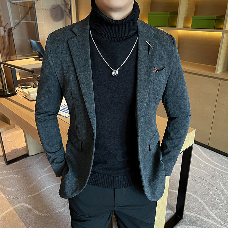 大码男士外套韩版潮流修身新郎西服通勤中灰单件西装DX2401-P115,男装西服,星座197