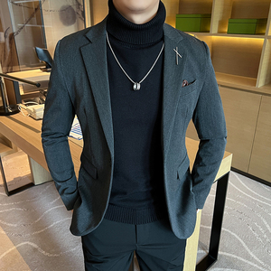 大码男士外套韩版潮流修身新郎西服通勤中灰 单件西装DX2401-P115图片