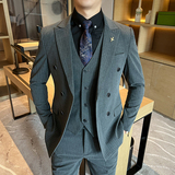 双排扣西装男套装男士修身条纹西服正装新郎结婚礼服SJT6667-P265，男装西服套装，星座197