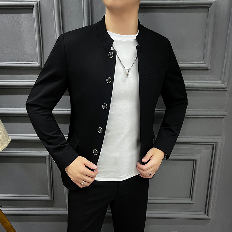 2024春装新款西装外套男立领男士黑T休闲小西服上衣DX2307-P155,男装西服,星座197