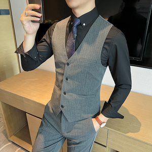 新款男士结婚伴郎条纹马甲兄弟装职业马夹V领修身马甲MJ668-P60图片