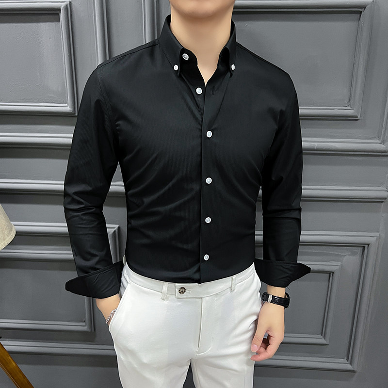 2024春装新款定制面料高品质细条纹衬衫男士扣领衬衣CS027-P88,男装衬衫,星座197