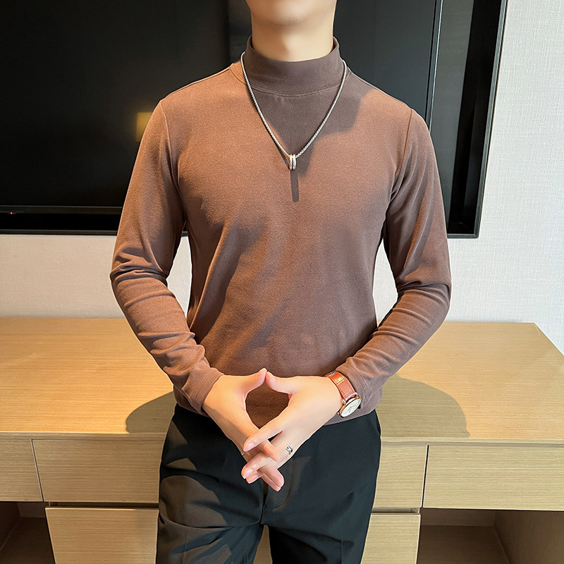 双面绒德绒长袖t恤男士半高领内搭弹力咖啡体恤打底衫CT6617-P40,男装T恤,星座197