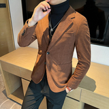 高品质灯芯绒西装外套男士修身韩版高级感西服米白色DX8810-P155，男装西服套装，星座197