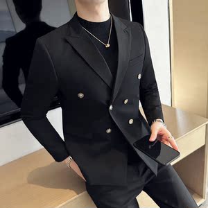 2025新款高品质双排扣西装修身韩版西服男士黑色外套DX2212-P155图片