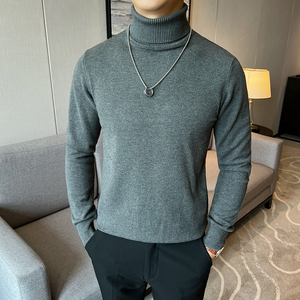 羊毛 高领长袖毛衣针织衫男士修身打底衫男长袖内搭灰色W6009-P57图片