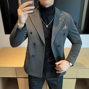 大码男士外套韩版双排扣新郎西服通勤深灰 单件西装DX2404-P115图片