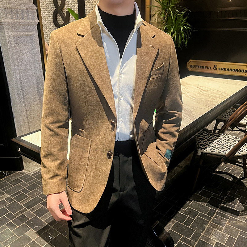 2025春装新款高定西服高品质仿麂皮绒多口袋休闲西装XZ004-P195,男装西服套装,星座197