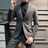 高品质新款毛呢加厚保暖西装男套装暗条纹二粒扣西服LJT6692-P230，男装西服套装，星座197