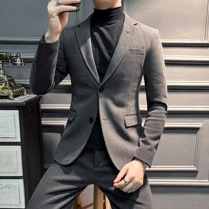 高品质新款毛呢加厚保暖西装男套装暗条纹二粒扣西服LJT6692-P230图片