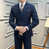 真袖叉双排扣纯色西装男套装商务结婚三件套橄榄绿SJT5502-P280，男装西服套装，星座197