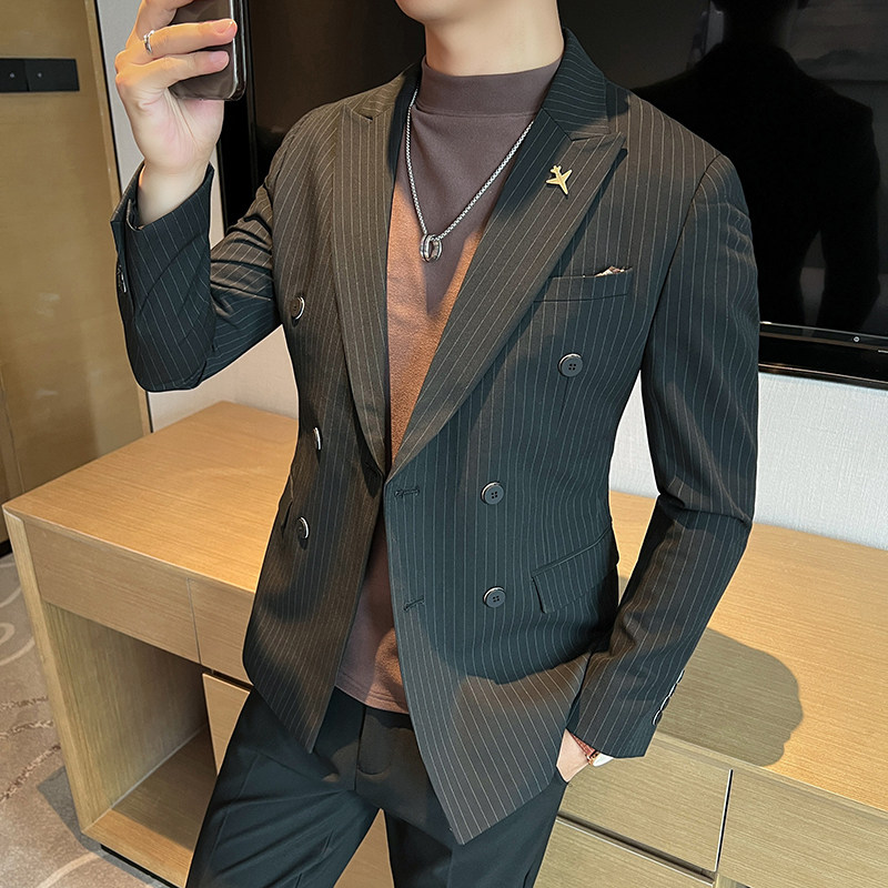 高品质西装男士商务职业双排扣条纹西服新郎礼服DX6667-P140,男装西服套装,星座197