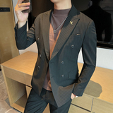 高品质西装男士商务职业双排扣条纹西服新郎礼服DX6667-P140，男装西服套装，星座197